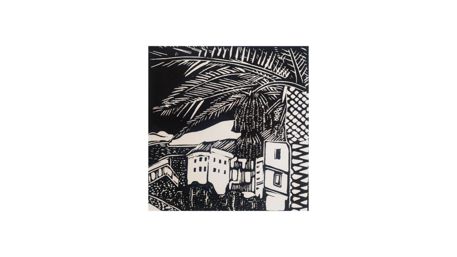 Croatian Landscape Linocut Print | Naïve Art Style European